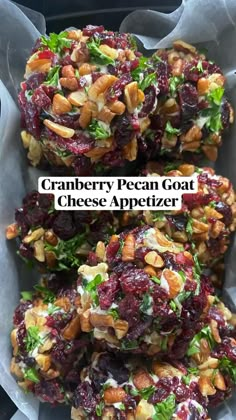 cranberry pecan goat cheese appetizer in a basket with text overlay