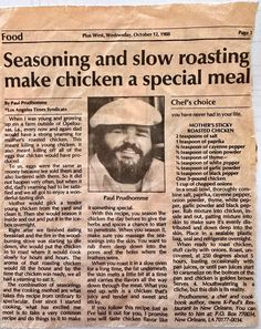 Paul Prudhomme, Journal October, Chicken Main Dish Recipes, Celebrity Recipes, Chicken Recipies, Sticky Chicken, Louisiana Recipes, Easy Chicken Dinner Recipes, Turkey Dishes