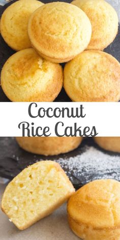 coconut rice cakes are stacked on top of each other with the words coconut rice cakes above them