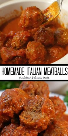 homemade italian meatballs with marinara sauce in a white bowl