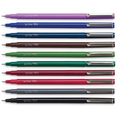 six pens with different colors in them