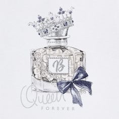 a drawing of a perfume bottle with a crown on top