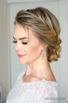 Valentine’s day is next week and I think this hairstyle would be perfect for the occasion. I know this hairstyle might seem a little fancy but just in case you feel like going all out for the holiday this only takes a few minutes to do.… Moh Hair, Braided Updo For Short Hair, Bridesmaid Updos, Wedding Hairdos, Fishtail Braid Updo, Sanggul Modern, Fishtail French Braid, Braid Updo, Fishtail Braids