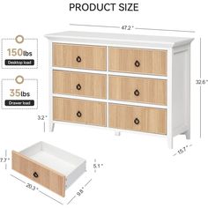 an image of a dresser with drawers and measurements