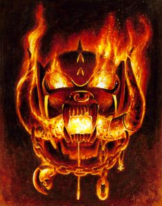 a painting of a demon with flames coming out of it's mouth