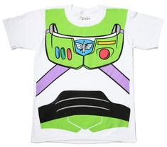 a green and white t - shirt with an image of buzz lightyear