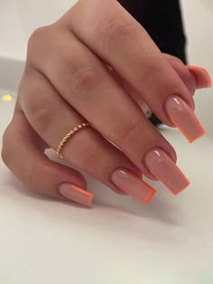 Peach Nails, Nagel Tips, Acrylic Nails Coffin, Stick On Nails, Square Acrylic Nails, Short Acrylic Nails, Best Acrylic Nails, Square Nails