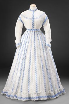 John Brighton Collection Dress  Late 1860s 1860s Dresses, Gaun Abad Pertengahan, Historical Gowns, 1860s Fashion, Sheer Dresses