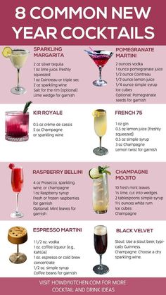 the 8 most common new year's cocktails infographical poster - click to enlarge