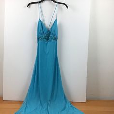 Long,Turq., Heavily Jeweled And Sequined Front Panel, Lined, Low V Tie Back, Hand Wash Or Dry Clean, Never Worn. Mermaid Board, Chappell Roan, Weezer, Aqua Dress, Turquoise Color, Dance Dresses, Fancy Dresses, Tie Back, Dress Long