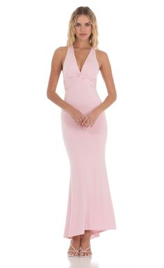 Twist V-Neck Maxi Dress in Pink Dream Prom Dress Long Pink, Light Pink Beachy Dress, Dresses Maxi Pink, Pink Trumpet Gown, Blush Pink Prom Dress Tight, Simple Pink Dress Wedding, Light Pink Old Hollywood Dress, Pink Prom Dress Dainty, Simple Pink Wedding Dresses