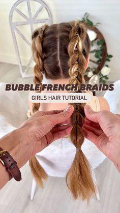 Mia Belle Girls | Bubble french braids 💁‍♀️✨ Who would try this hairstyle out? ⬇️ . #kidshairstyles #kidshair #kidshairstyle #kidsbraids #kidsbraidstyles… | Instagram Fun Bubble Braid Hairstyles, Inside Out Bubble Braid, Bubble French Braids Tutorial, Loose Bubble Braid, Bubble French Braid Hairstyles, Different Bubble Braids, Cool Hairstyles Braids, Bubble Hair Braid, French Braid Bubble Braids