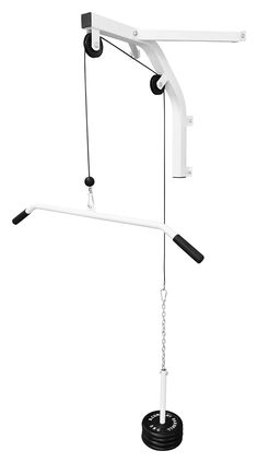 a white desk lamp with two lights on each side and one light hanging from the ceiling