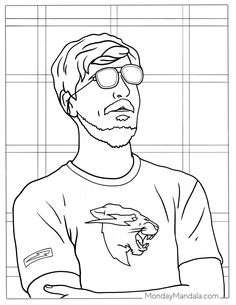 a man with glasses and a bird on his shirt is shown in this coloring page