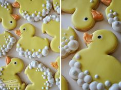 decorated cookies in the shape of rubber ducks