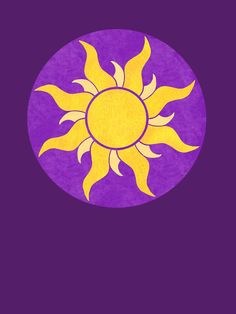 a purple and yellow sun is in the middle of a circle on a purple background