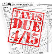 taxes due 4 / 6 / 15 stamp on top of tax forms with red ink