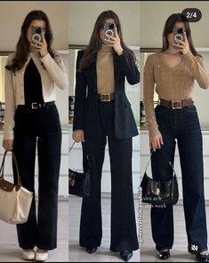 Winter Outfits Aesthetic Office, Business Casual Outfits Brunette, Daily Formal Outfit Women, Black Pants Outfit Ideas For Women, How To Style Dress Pants Business Casual, Professor Woman Outfit, Professional Woman Outfits, Brown Suit Jacket Outfit Woman, Professional Formal Outfits Women