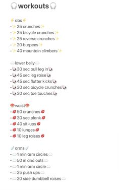 the workout plan is shown with numbers and exercises