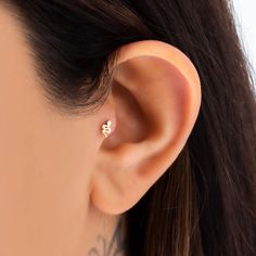 a close up of a person's ear with an ear piercing