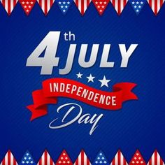 the fourth july independence day poster with stars and stripes on blue, red, and white background