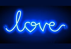 a blue neon sign that says love with the word's name on it in cursive writing