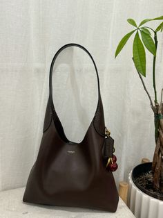 Coach Brown Purse, Summer Purse Outfit, Coach Brown Bag, Brown Purse Aesthetic, Small Bags Aesthetic, Coach Cherry Bag, Coach Bags Outfits, Purse Styling