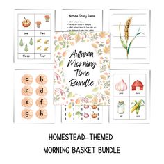 an autumn morning theme bundle with the words, homestead - themed and matching images