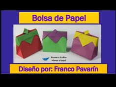 three origami bags with the words bolsa de papel