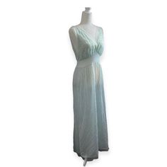 Vintage c1959 Van Raalte Philmy Tricot Peignoir Nightgown #8921 Size: 34 Condition: Very good vintage condition  Fabric: Nylon Color: Pale sea foam green Please let me know if you have any questions.  Thanks!  Kim true vintage intimates gown glamorous 1950s 1960s Summer sleepwear maxi long V-neck Maxi Dress For Wedding Night In Spring, Spring Evening V-neck Sleepwear, Daywear V-neck Lined Maxi Dress, Vintage V-neck Sleep Dress, Spring Loungewear Floor-length Dress, Floor-length Spring Loungewear Dress, Spring Floor-length Loungewear Dress, V-neck Spring Sleepwear, Flowy Sleeveless Nightgown For Sleep