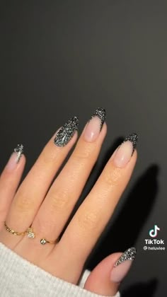 Sparkly French Tip Nails, Sparkly Nail Designs, Black Prom Nails, Hoco Nails, 2023 Nails, Nails Design Ideas, Nails Arts