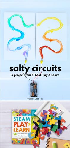 two pictures with the words salty circuities written on them, and an image of some toys