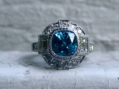 Blue Zircon Ring, Blue Gemstone Rings, Whimsical Jewelry, Baguette Cut Diamond, Zircon Ring, Antique Diamond, Blue Zircon, One Ring, Baguette Cut