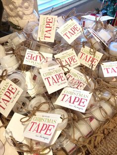 christmas tape is wrapped in twine and tied with twine