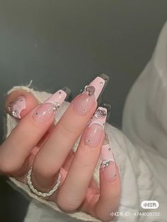 Coffin Jelly Nails, Jelly Acrylic Nails, Pink Coffin Nail Ideas, Nail Inspo Coffin, Coffin Nail Ideas, Pink Coffin, Nails Gel Nails, Nails Pretty, Edgy Nails