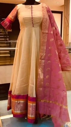 Old Silk Saree To New Dress Ideas, Long Length Dresses Traditional, Kurti From Saree Ideas, Outstanding Outfits, Lehenga Saree Design, Gown With Dupatta, Long Gowns