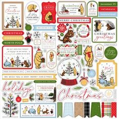 winnie the pooh christmas stickers and dieing sheet with holiday greetings on it