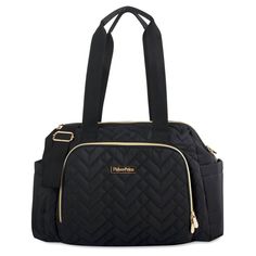 black diaper bag with gold zippers