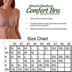 Miracle Bamboo Bra is made of breathable seamless comfy-stretch viscose from bamboo fabric that’s as soft as cotton and smooth as silk to keep you cool all day while getting the best lift, comfort, and support in a bra. No more painful straps or underwires. The seamless design is invisible, and the Miracle Bamboo Bra contours to your shape with all day comfort and support, it has an easy front closure, and best of all, it's machine washable! Please see size chart: Miracle Bamboo Bra's run smalle Bra Size Chart, Order Packaging, Bra Size Charts, White Bras, Gentle Touch, Improve Posture, Bamboo Fabric, Mail Order, Soft And Gentle