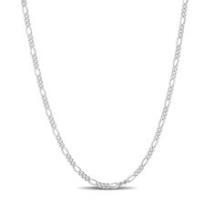 Dressed up or down, this figaro chain necklace in silver is a stylish and easy choice. Crafted in sterling silver This 2.2mm-wide figaro chain features single oval-shaped links alternating with trios of shorter links. Great for layering with shorter and longer necklaces to create your own style This 20.0-inch necklace secures with a lobster claw clasp. Figaro Chain Necklace, Peoples Jewellers, Figaro Chains, Long Necklace, Diamond Necklace, Chain Necklace, Pendant Necklace, Chain, Sterling Silver