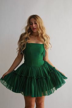 The Siena Mini Dress in Evergreen – Wild Rose & Sparrow Main Character Dress, Dark Emerald Green, Tier Dress, Us Destinations, Wild Rose, Main Character, Wild Roses, Christmas 2024, Siena