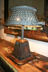 a lamp sitting on top of a wooden table