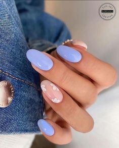 Nails Acrylic Blue, Curve Nails, Cute Phone Covers, Periwinkle Nails, Fur Nails, Cute Almond Nails, Shorter Nails, Uñas Ideas, April Nails