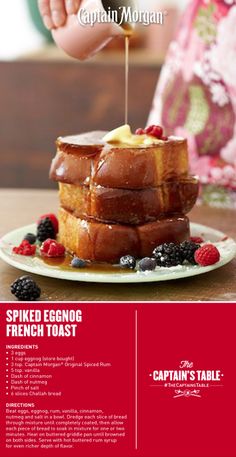 the cover of captain morgan's french toast with syrup being drizzled over it