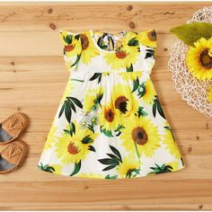 Girls Sunflower Dress White Ruffle Sleeves Summer Sunflower Dress, Cute Princess, Sunflower Print, Baby Outfits Newborn, Baby Outfits, Matching Family Outfits, Family Outfits, Inspiration Mode, Toddler Dress