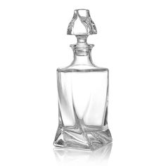 an empty glass bottle on a white background