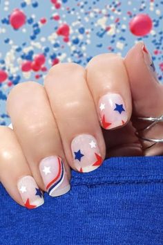 Explore 28 stunning 4th of July nail art ideas. From subtle designs to striking accents, these short nails with stars are perfect for adding a patriotic touch to your summer look. Transparent Nails