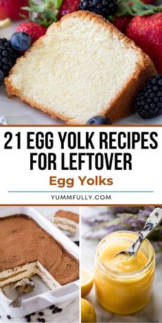 two egg yolk recipes for leftover eggs, bread and fruit on a white plate