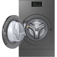 the front view of a washing machine with its door open