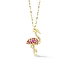 A little flamboyance welcome! Gift this ruby-accented flamingo pendant to your favorite Floridian or animal-lover (yourself included). From Luminosa Gold. Flamingo Pendant, Flamingo, Animal Lover, Ruby, Jewelry Necklaces, Chain, Pendant, Gold, Gifts